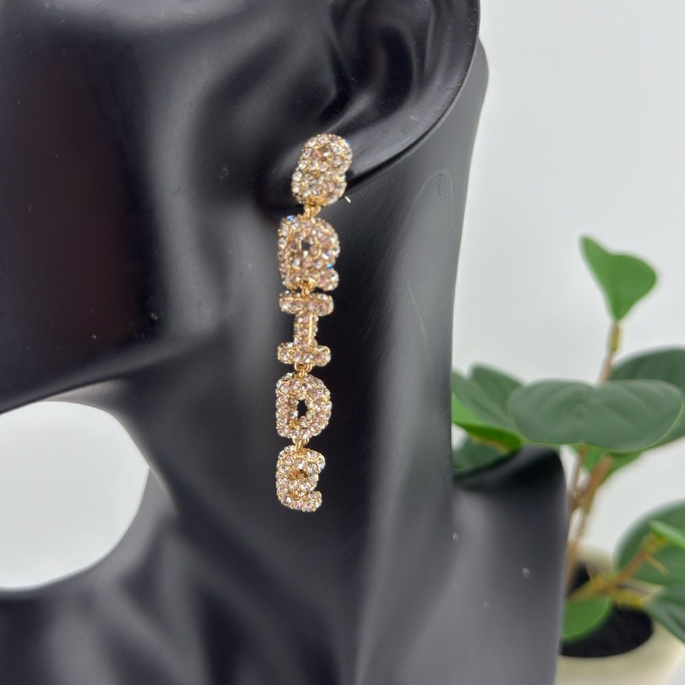 Crystal BRIDEStatement Earrings Perfect for Bridal Showers Bachelorette Parties - Picture 5 of 9